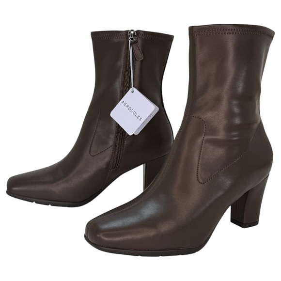 Aerosoles Cinnamon Brown Faux Leather Womens Ankle Boots Size 7.5W - Picture 9 of 13